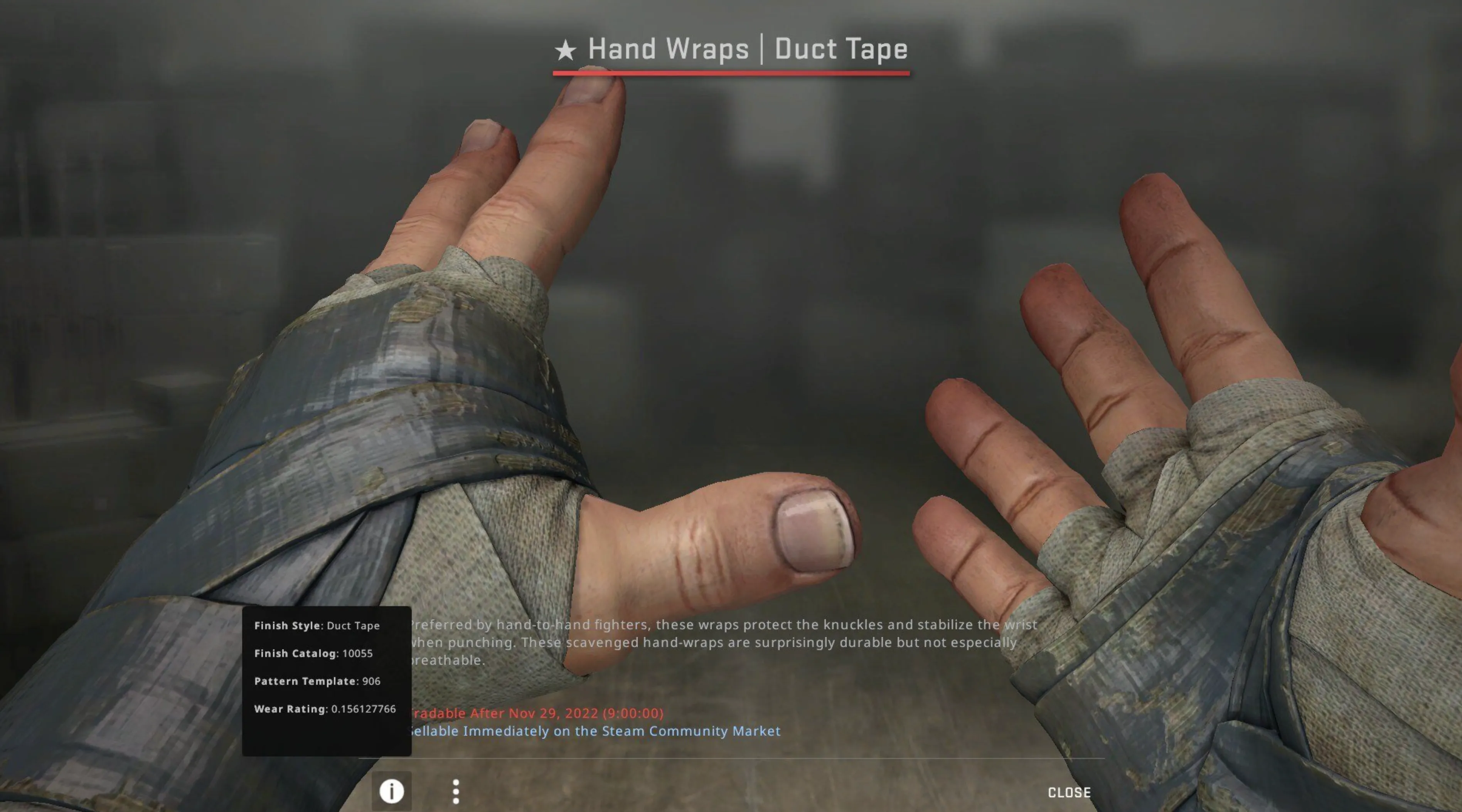 Hand Wraps Duct Tape and case hardened knife